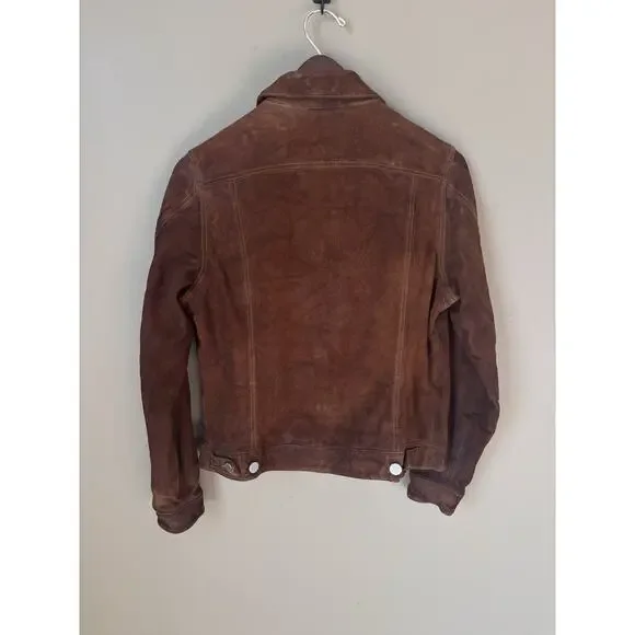 Quince Suede Trucker Jacket Brown Goat Leather Great Patina XS/S READ - Picture 2 of 10